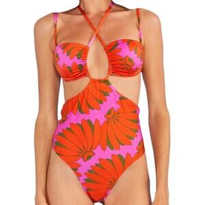 FARM RIO  Copacabana Pink Cutout One Piece Swimsuit, XS